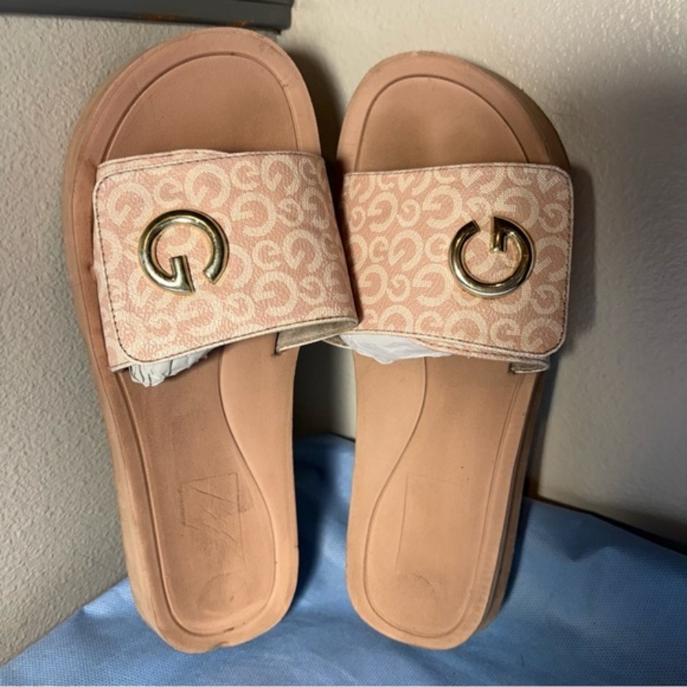Source Unknown Pink Patterned Slide Sandals